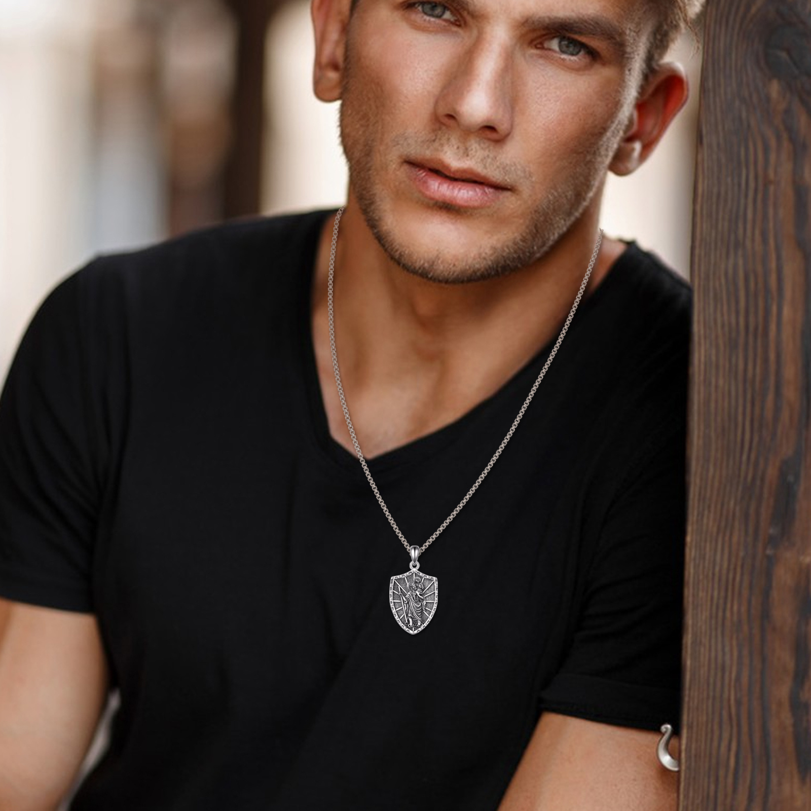 Men's 925 Sterling Silver Saint Christopher Pendant Necklace